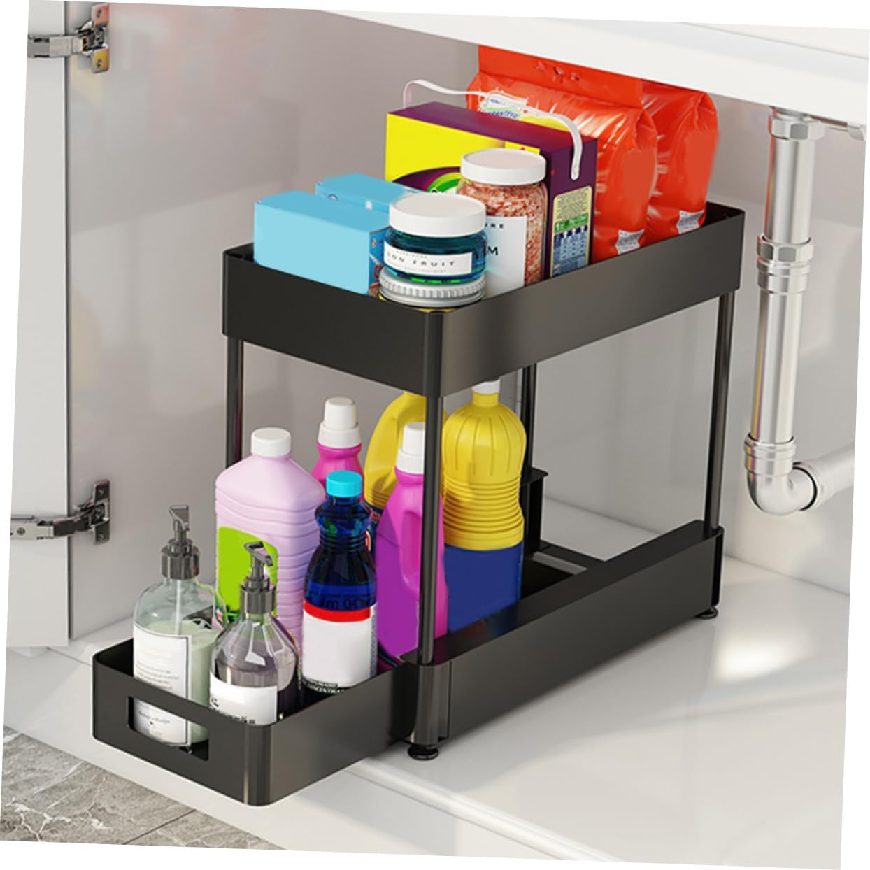 Bathroom Kitchen under Sink Storage Rack Pull-out Cabinet Organizer Shelves for Toiletries Spices
