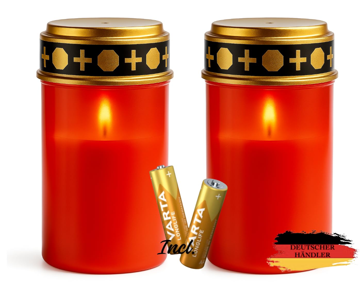 NECESITAS LED Grablicht 2er Set – Ewiges Licht mit Flackereffekt wie echte Kerze – Bis 6 Monate Leuchtdauer – Inkl. Batterien – Wetterfest & Wiederverwendbar – Für Grab & Tiergedenken