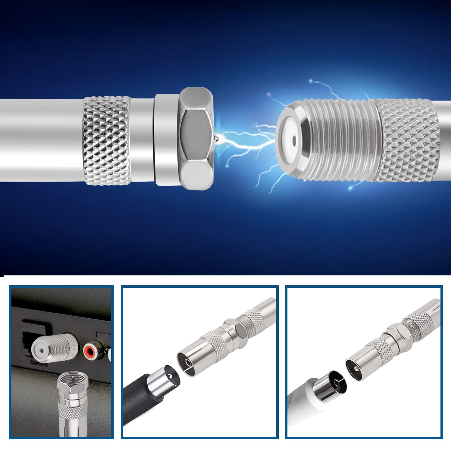 4pcs 2 Voies Séparateur D'antenne Adaptateur Coaxial TV RF Mâle à