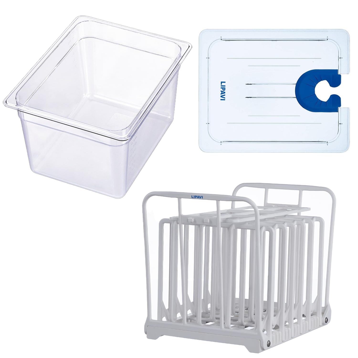 LIPAVI Sous Vide System Model NXC10-UNIR - with C10 Container, N10X Rack and an Universal lid - fits virtually any sous vide machine up to 2.755 inches (70mm) in diameter