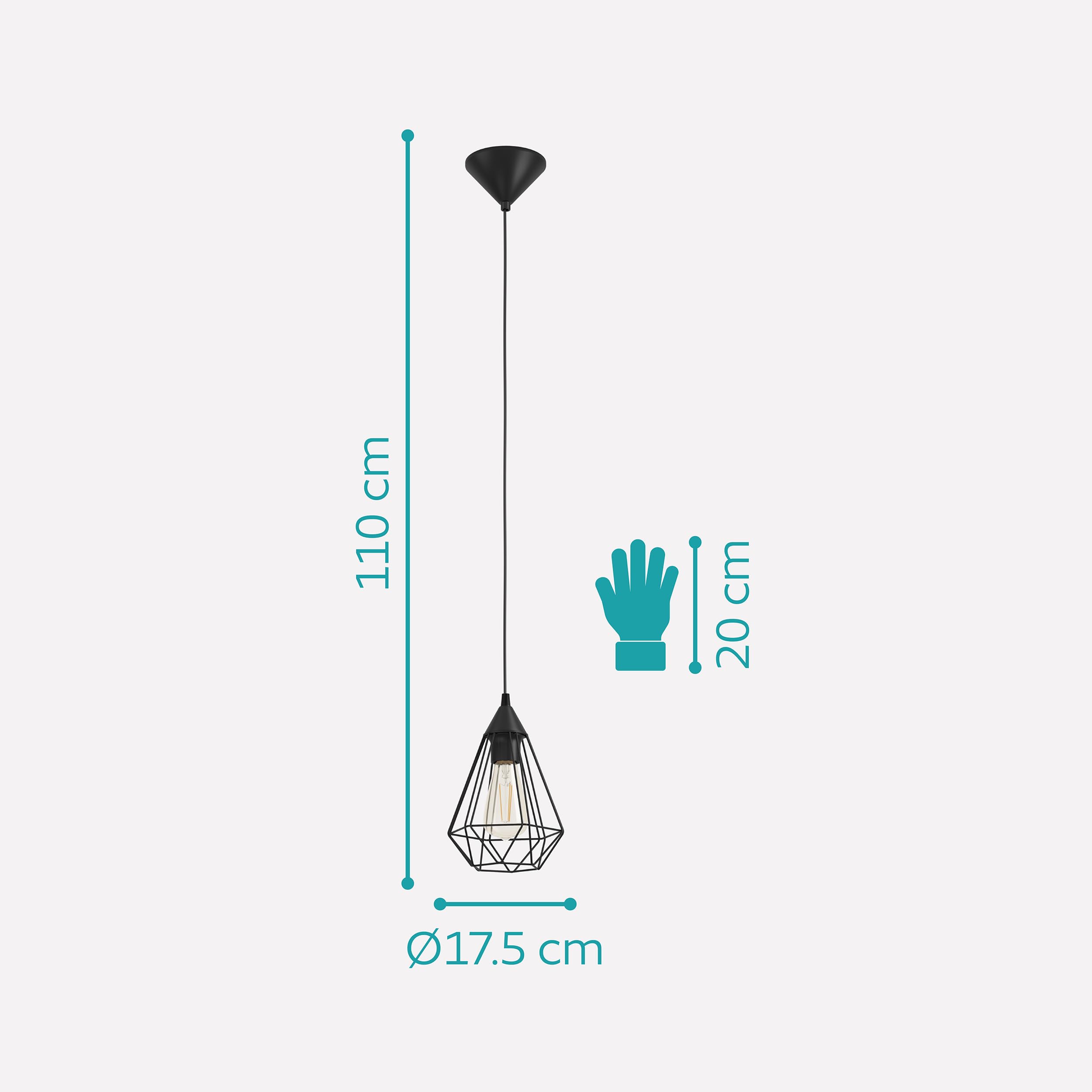 Eglo Lampada a sospensione Tarbes - punto luce vintage in stile retrò, acciaio e plastica, nero, E27, diametro 17,5 cm
