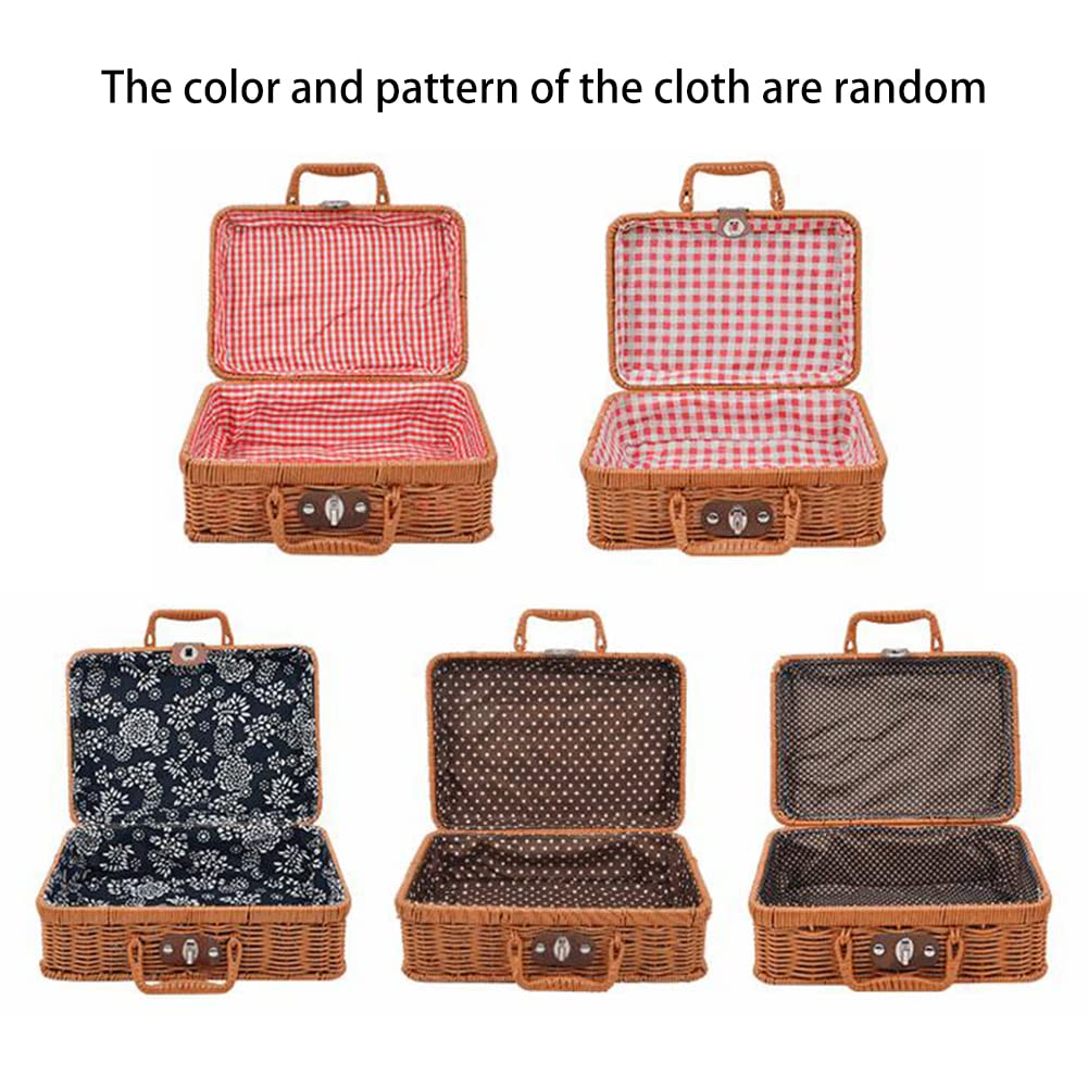 Rattan Suitcase Storage Basket Hand Woven Wicker Vintage Suitcase Makeup Organizer Rattan Handbag Picnic Basket for Outdoor Travel Camping Picnic