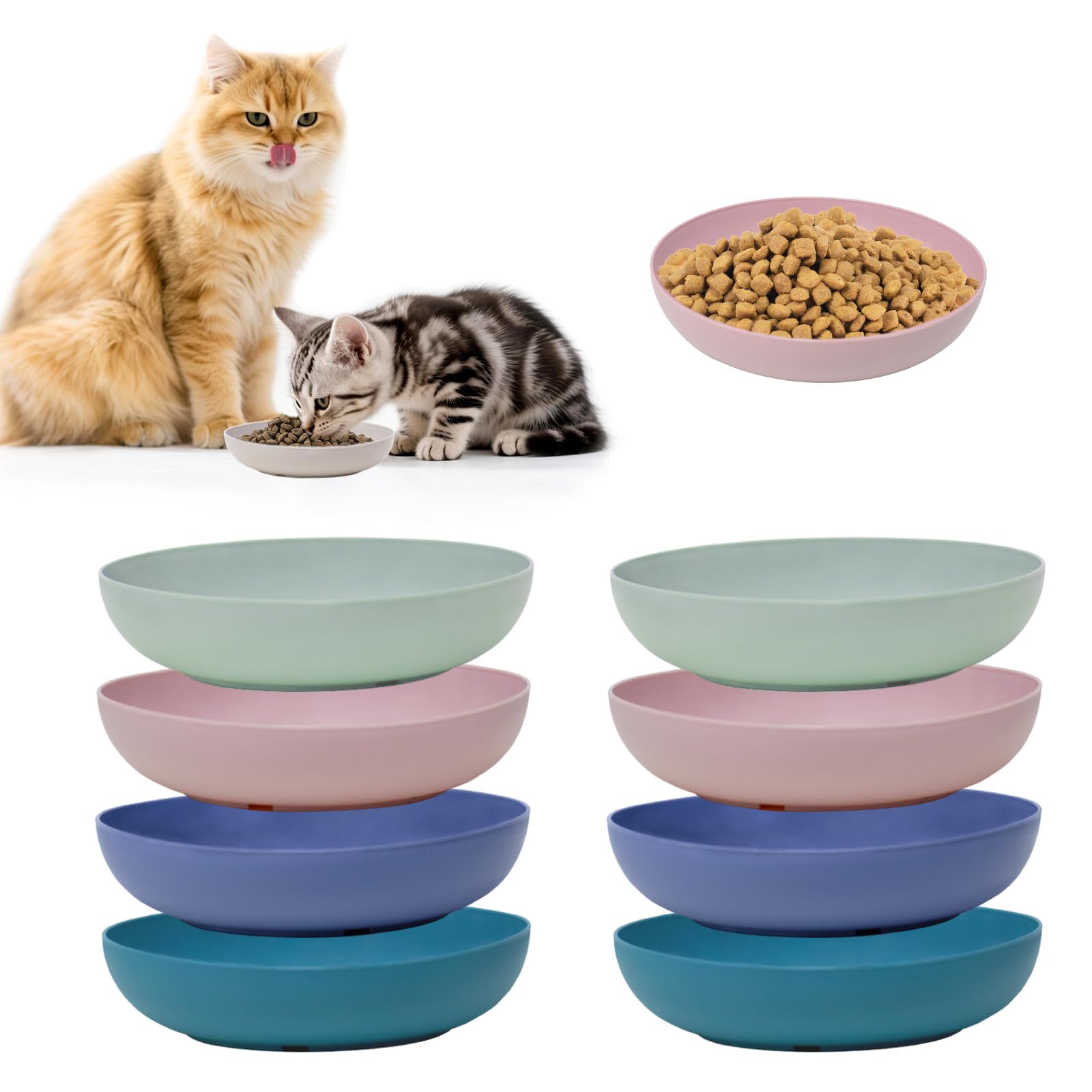 HSIGIO 8 Pack Cat Bowls Whisker Friendly, Cats Food and Water Bowl, Durable Wide Wheat Straw Pet Feeding Dishes Plate for Indoor Outdoor Cats, Dark Morandi Color Palette