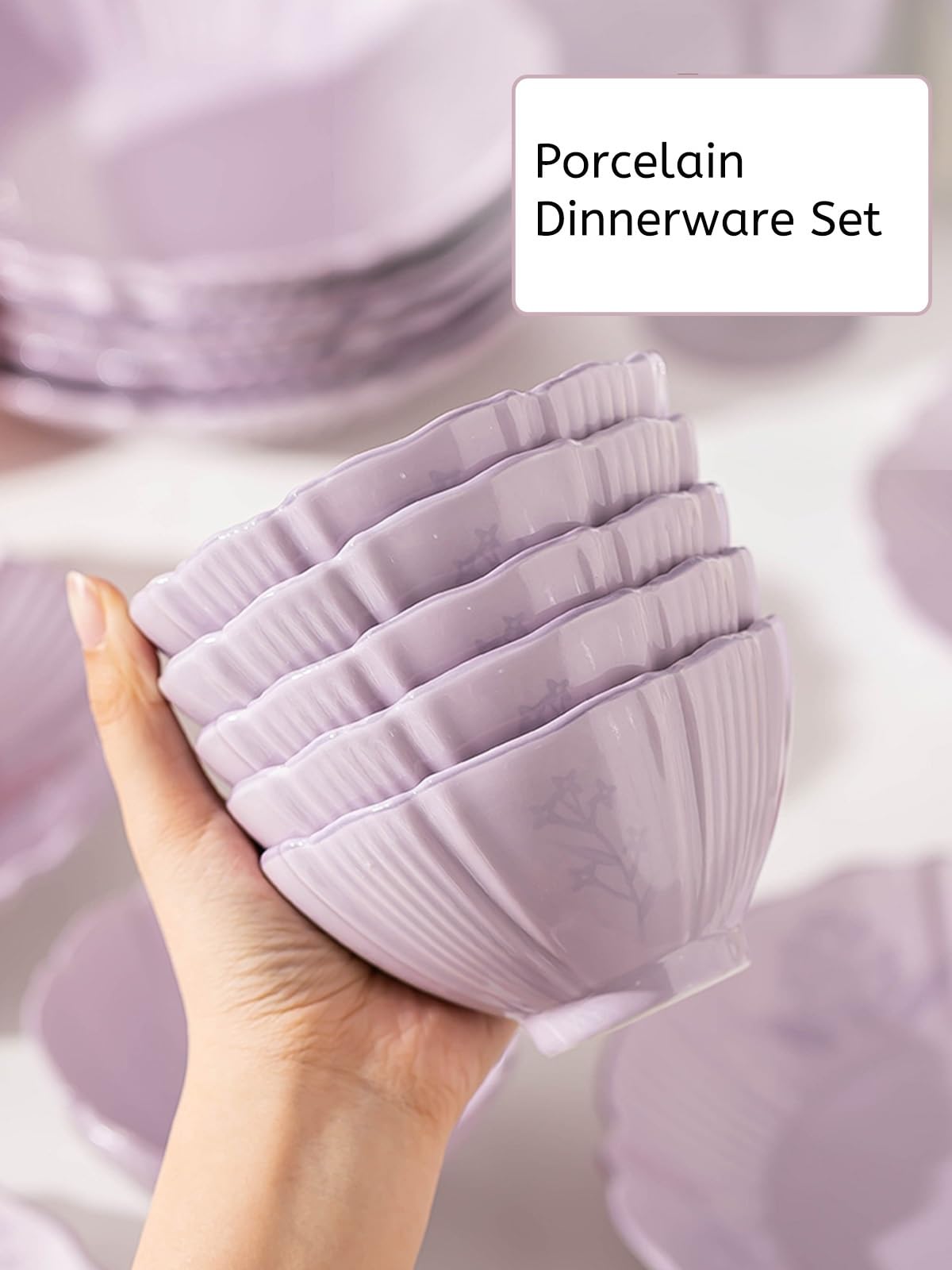 Tafelservice Lila Teller-Set Im Modernen Look Geschirrset 6 Personen Mit Schüssel, Teller, Esslöffel Servierplatte Keramik Unzerbrechliches Spülmaschinen Und Mikrowellenfest Kratzfest(20pcs)
