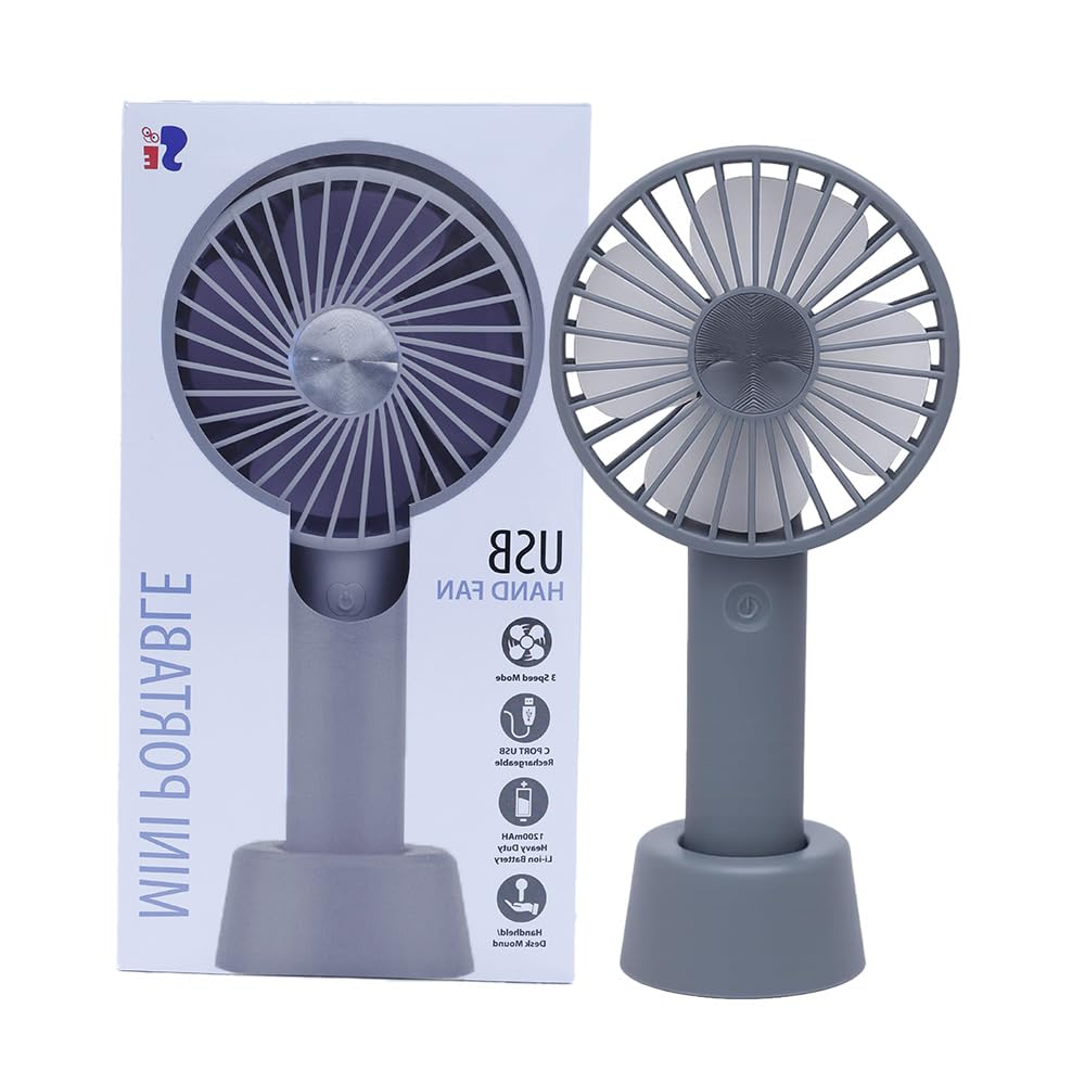 S E Mini Portable USB Fan – Rechargeable 1200mAh Battery | 3 Speed Modes, Quiet Cooling, Handheld or Desk Use with Stand | Lightweight & Travel-Friendly (Grey)-image-24