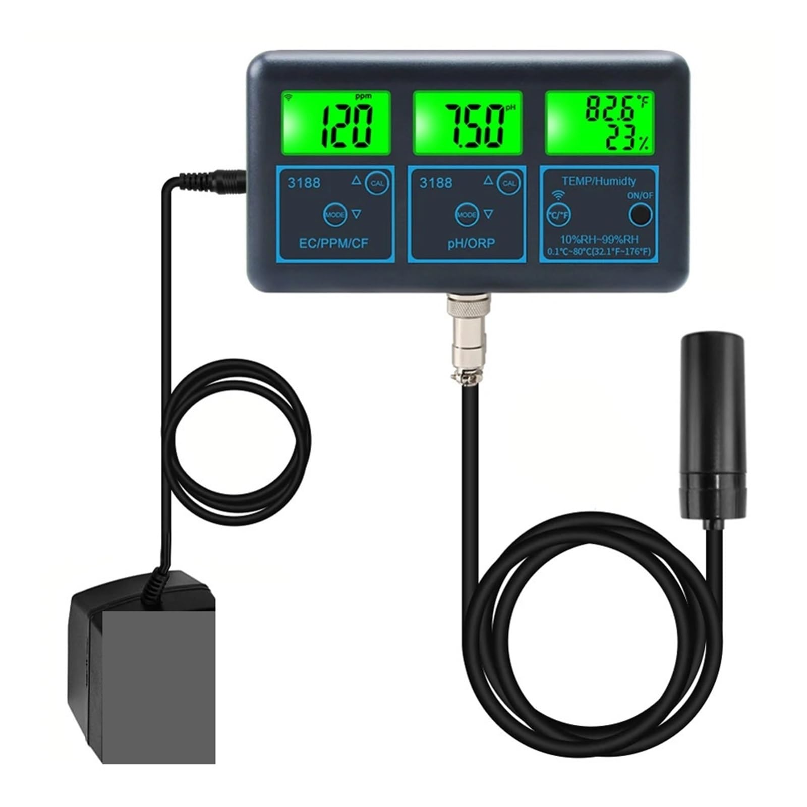 Tuya WiFi 7 En 1 Probador De Calidad Del Agua Analizador PH/ORP/EC/PPM/CF/Monitor Humedad/temperatura Detector Medidor PH DeteccióN RáPida Y Precisa