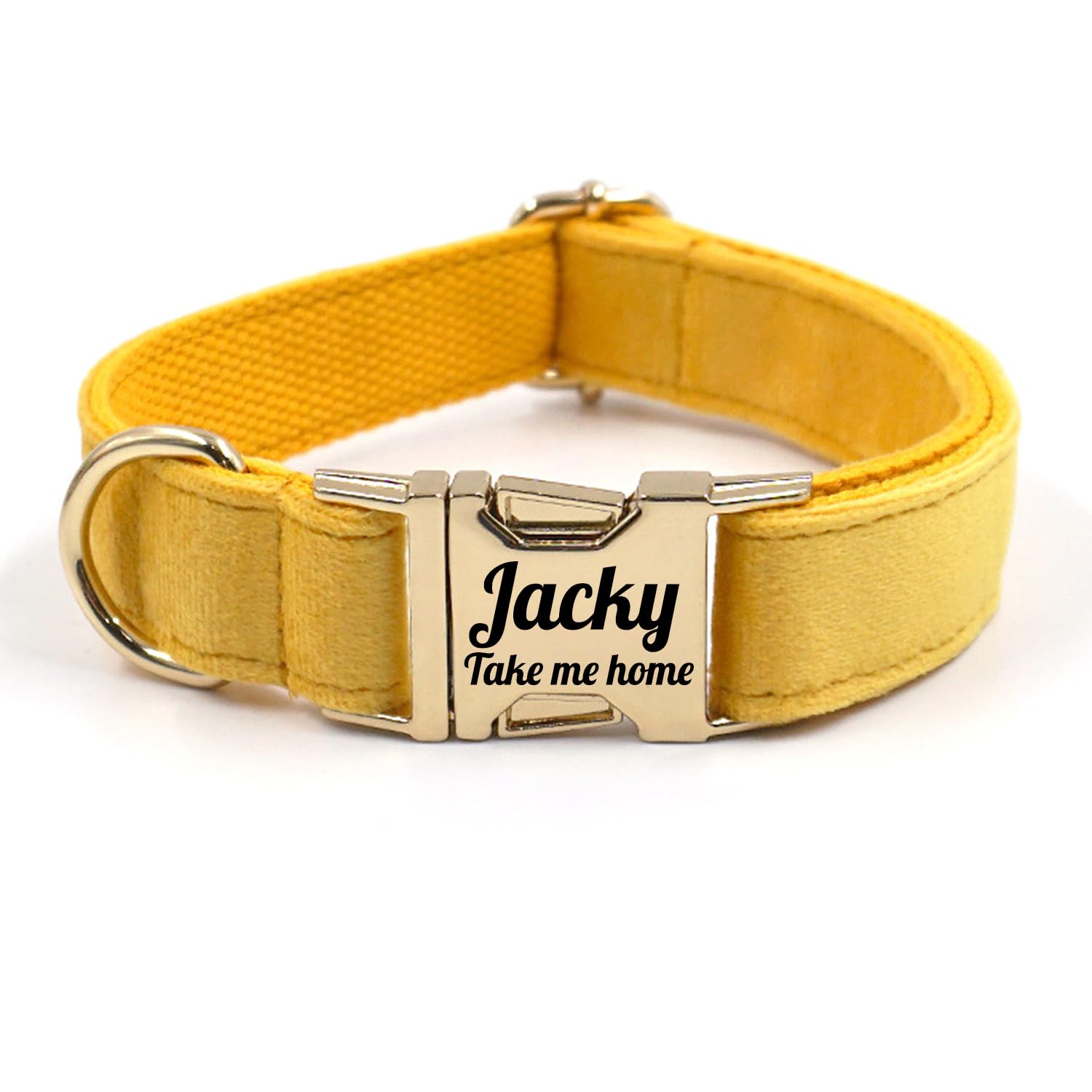 Personalized Soft Dog Collar, Laser Engraved Metal Buckle Dog Tag, Adjustable Through D-Ring, and Colors(Yellow,XS)