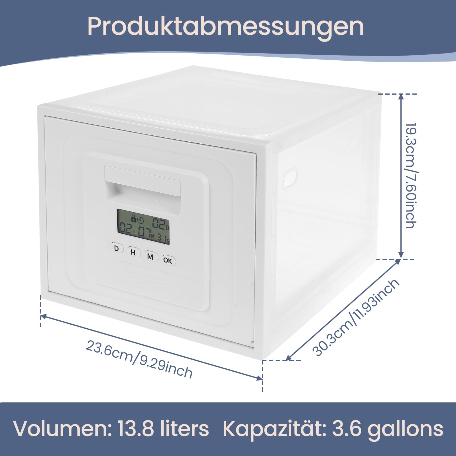 Handy Safe mit Zeitschloss,Safe Timed Lock Box,Premium Abschließbare Aufbewahrungsbox mit 2 Arbeitsmodus für Lebensmittel, Medikamente & Sicherheit im Haushalt,30.3 x 23.6 x 19.3 cm