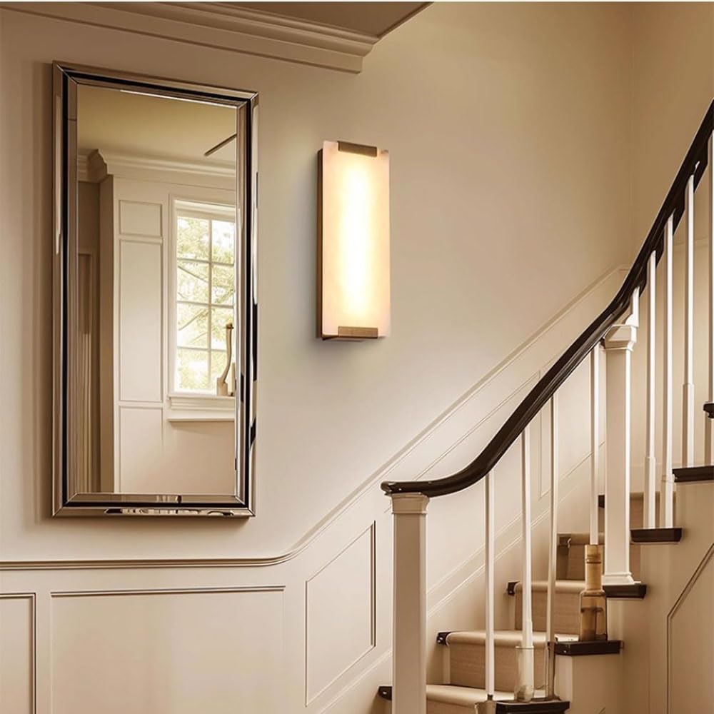 Applique rettangolare da 14,1 pollici in alabastro, lampada da parete in stile nordico, applique in metallo con sorgente luminosa a LED, apparecchi di illuminazione a parete per corridoio, sogg