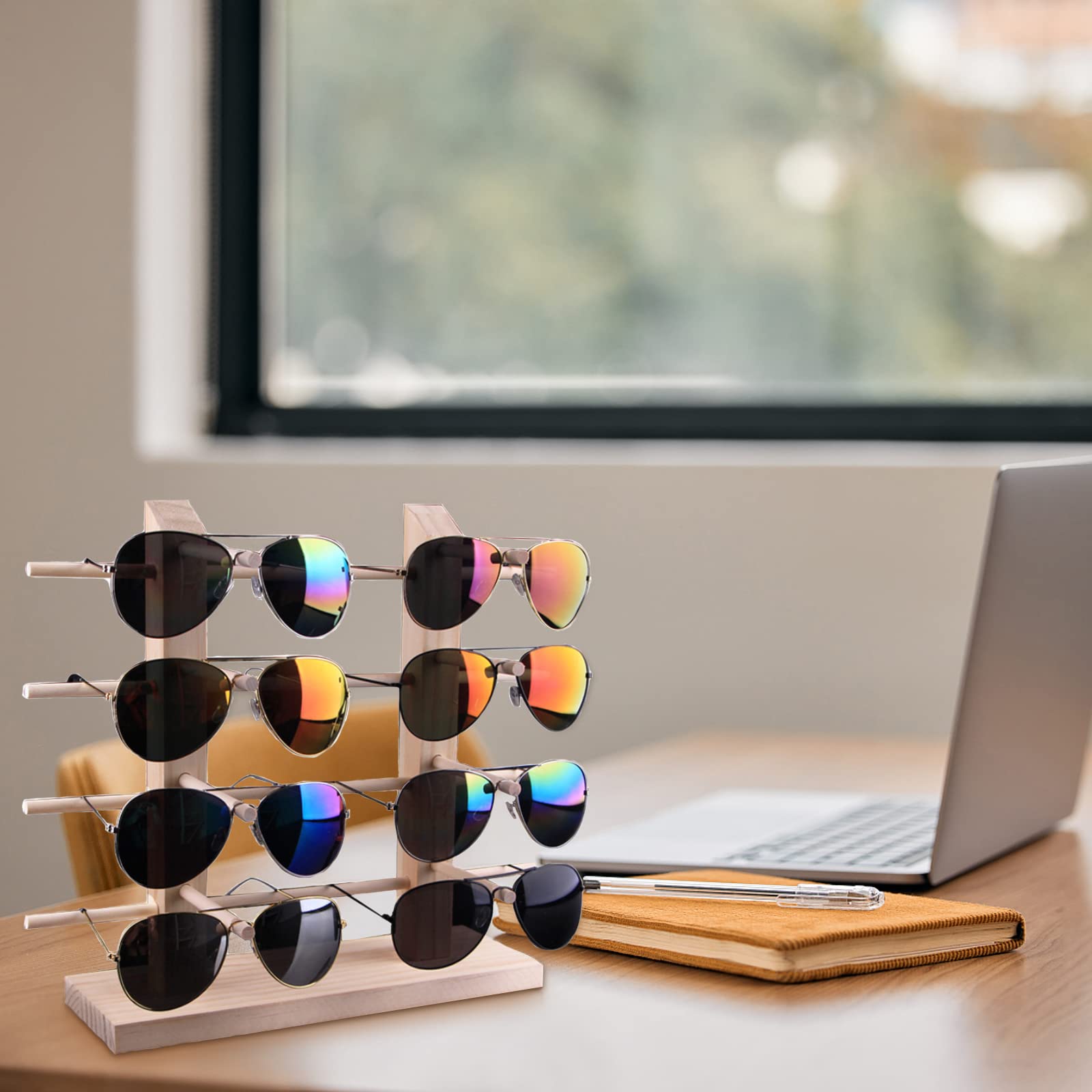 Espositore per Occhiali Creativi Occhiali da Sole in Legno Rack Supporto a 4 Strati per 8 Paia di Occhiali Porta Occhiali Da Sole per Esporre Occhiali e Gioielli, Orologi
