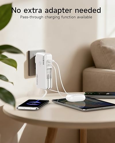 Miniatura 2 de Cargador portátil con enchufe de pared de CA y cables integrados, PD 30 W carga rápida USB C Power Bank 16000mAh con 4 salidas, batería de viaje
