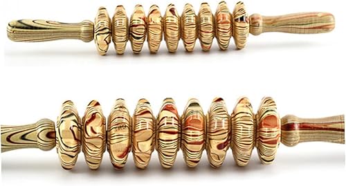 Miniatura 8 de POPETPOP Rodillo masajeador abdominal de mano de nueve ruedas de madera, herramienta de alivio muscular multifunción para terapia corporal, masaje