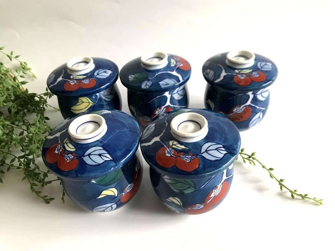 有田焼 古伊万里 伊万里焼 色鍋島 寛右衛門 深錦濃柿 柿柄 蓋付き茶碗蒸し器 Amazon.co.jp: 伊万里焼 色鍋島 寛右衛門作 染錦柿 茶碗蒸し 5客セット