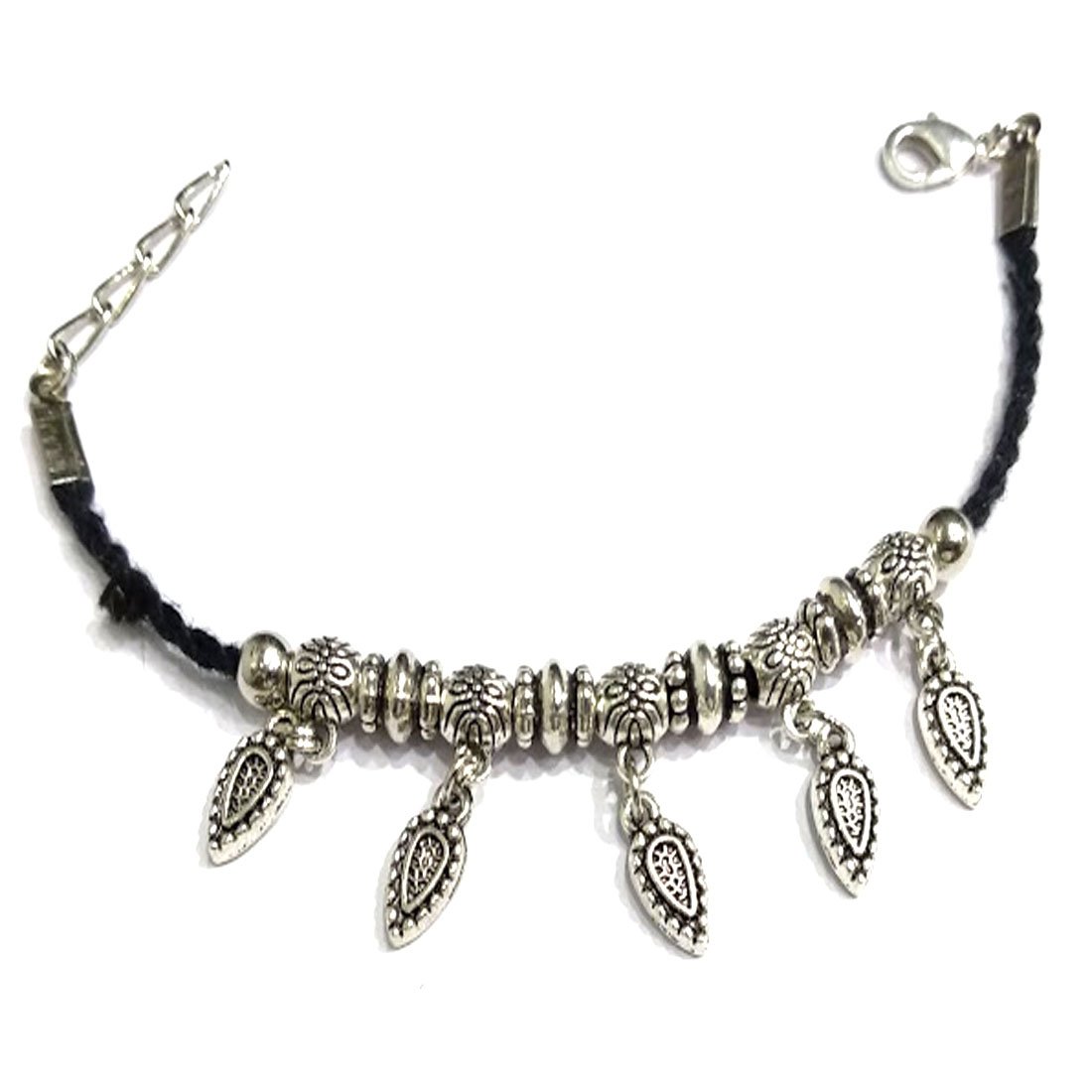 GURJARI JEWELLERS Oxidised Silver Black Thread Adjustable Metal Charm Bracelet for Women (B07BNDDQTY) Amazon Price History, Amazon Price Tracker