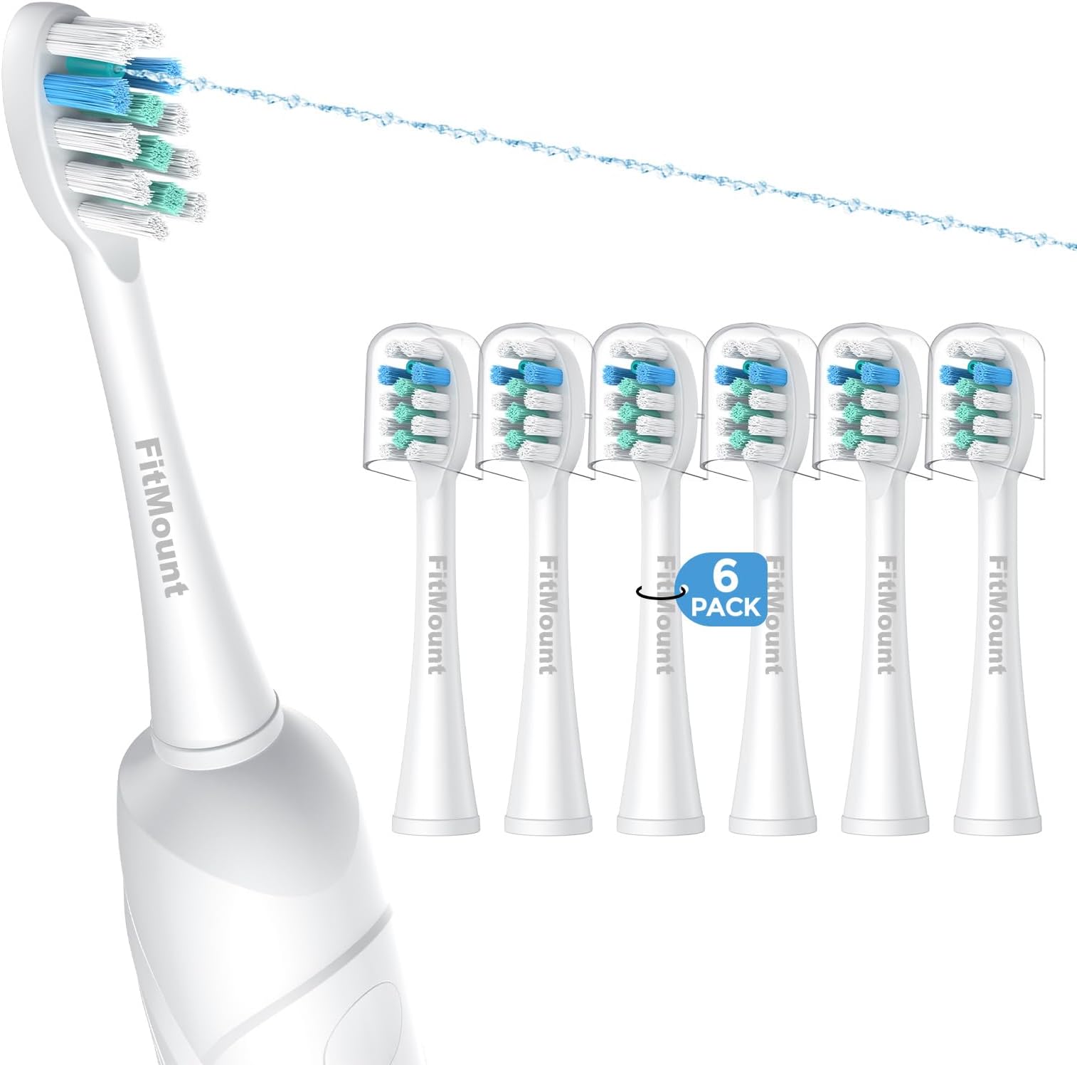 FitMount 6 Pack Toothbrush Replacement Heads Compatible with WaterPik Sonic Fusion