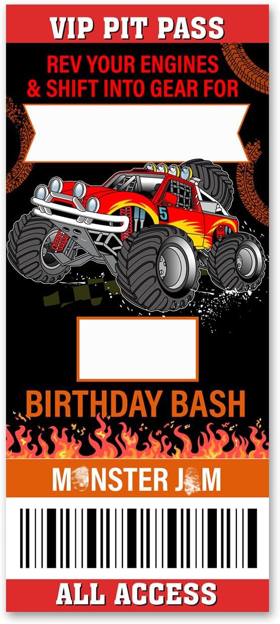 VAHATAN Monster Truck Birthday Party Invitations 20 Pack Red Monster Truck Ticket Invitations with Envelopes Invites Cards for Birthday Party