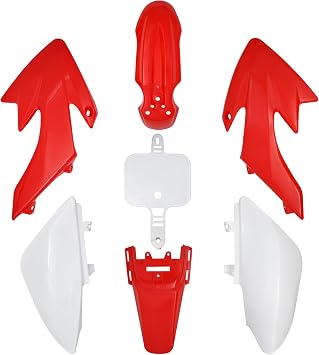 CRF50 Plastics Kit, SSR 125 Plastics Kit Compatible with Honda CRF50 XR50 SDG SSR 107 110 125 Pit Dirt Bike, Red White XR50 Fender Kit with Bolt Work Fairing