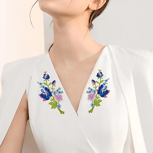 Miniatura 6 de 4 piezas de flores de rosas bordadas con hojas florales para planchar, ramo de parches de bordado bohemio decorativo, parches de costura para bolsas