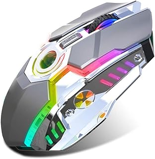 Annadue 2.4G Wireless Gaming Mouse,Rechargeable RGB Backlight Gaming Mouse with USB Receiver Mechanical Colorful Cordless Gaming Mice with 7 Buttons for Win7/8/10/iOS/XP/Vista (Iron Gray)