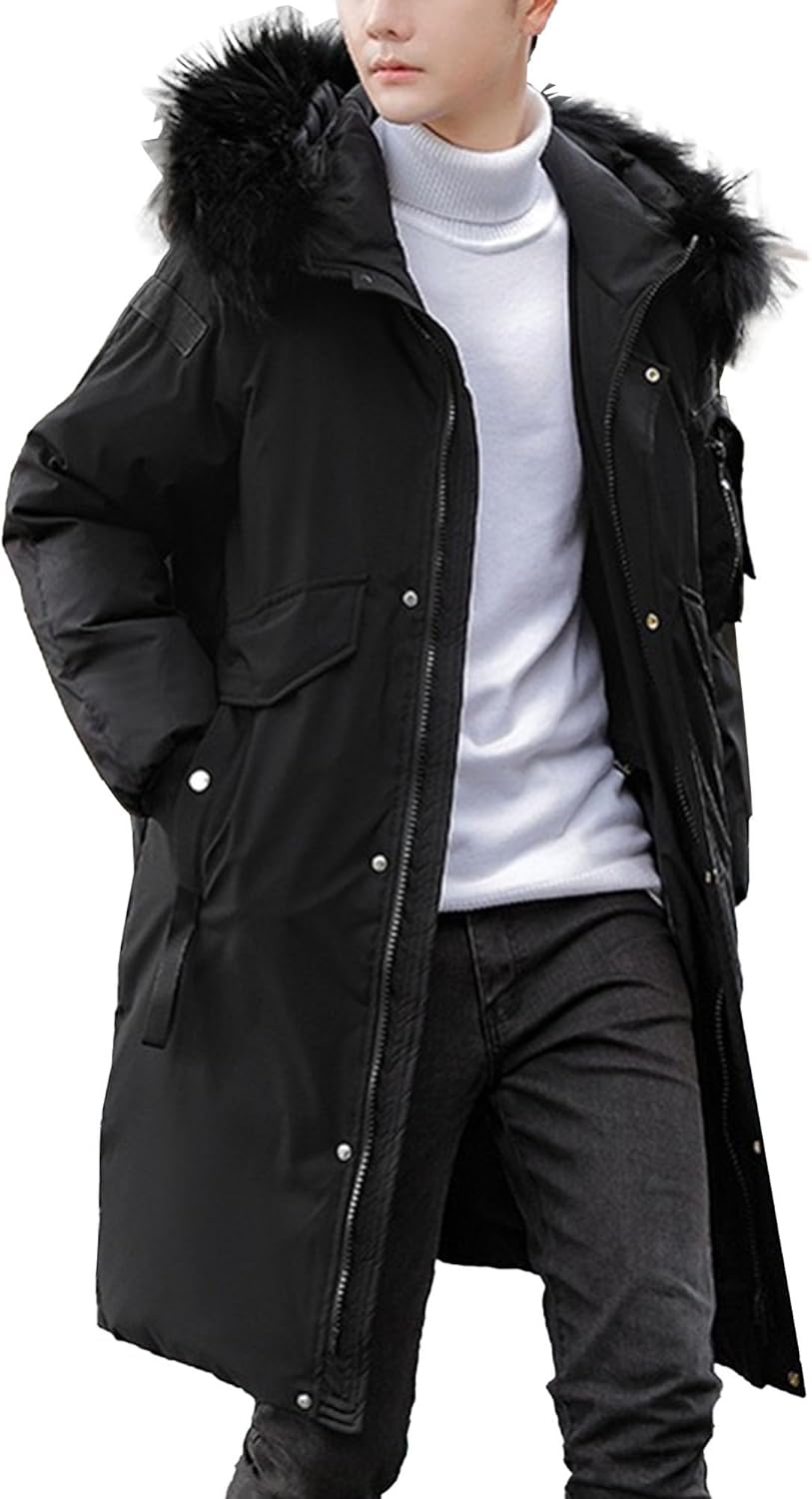 JEKE-DG Men's Hooded Thicken Loose Fit Long Jacket Insulated Casual Waterproof Jacket Coat Full Zip Solid Winter Coats