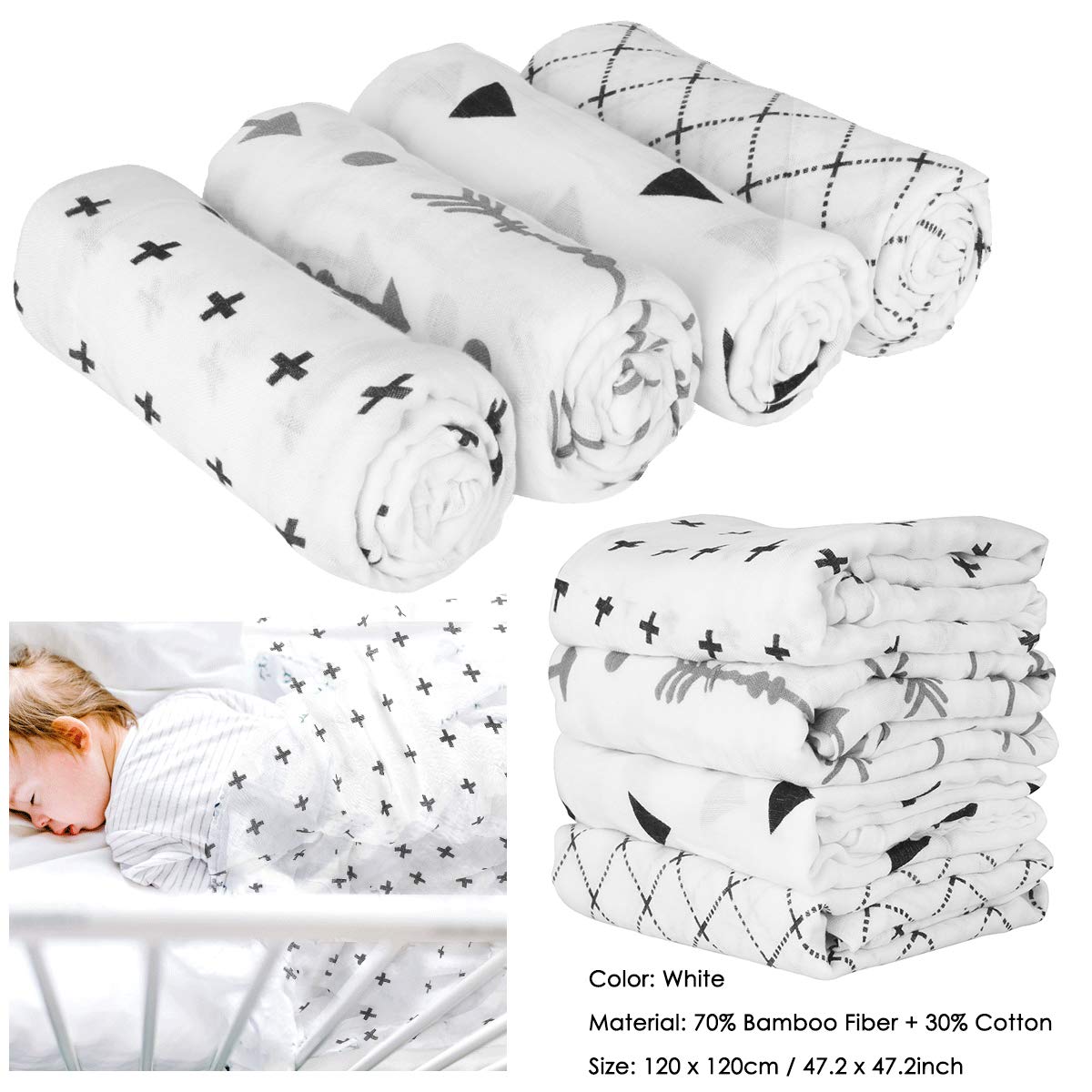 pz/Lotto Mussola Bambino Swaddle Coperte Neonato Ricezione Coperte Avvolgere per Ragazzi Ragazze 47 x 47 Pollici