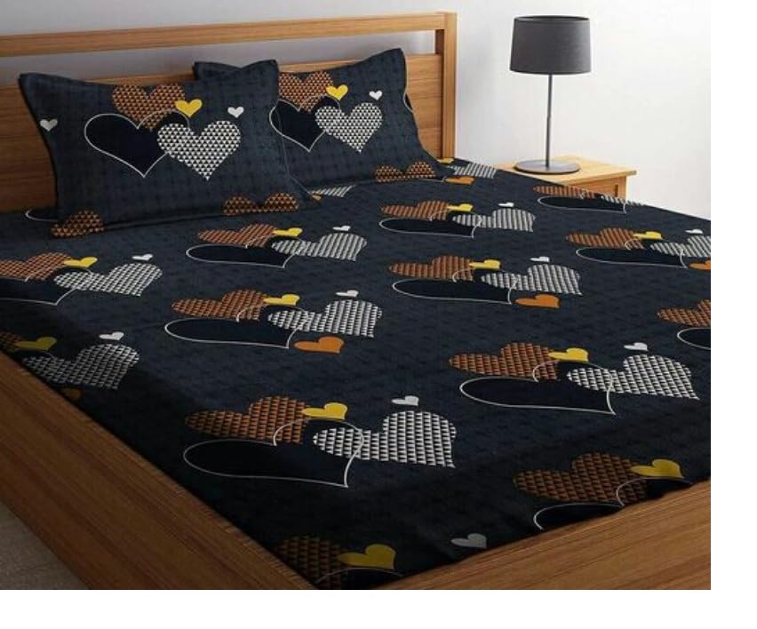 Image of Cotton Double bedsheet 220TC Soft Breathable Superfine Bedding Set Cartoon Design with Pillow Covers for Bedroom Comfort use Black King