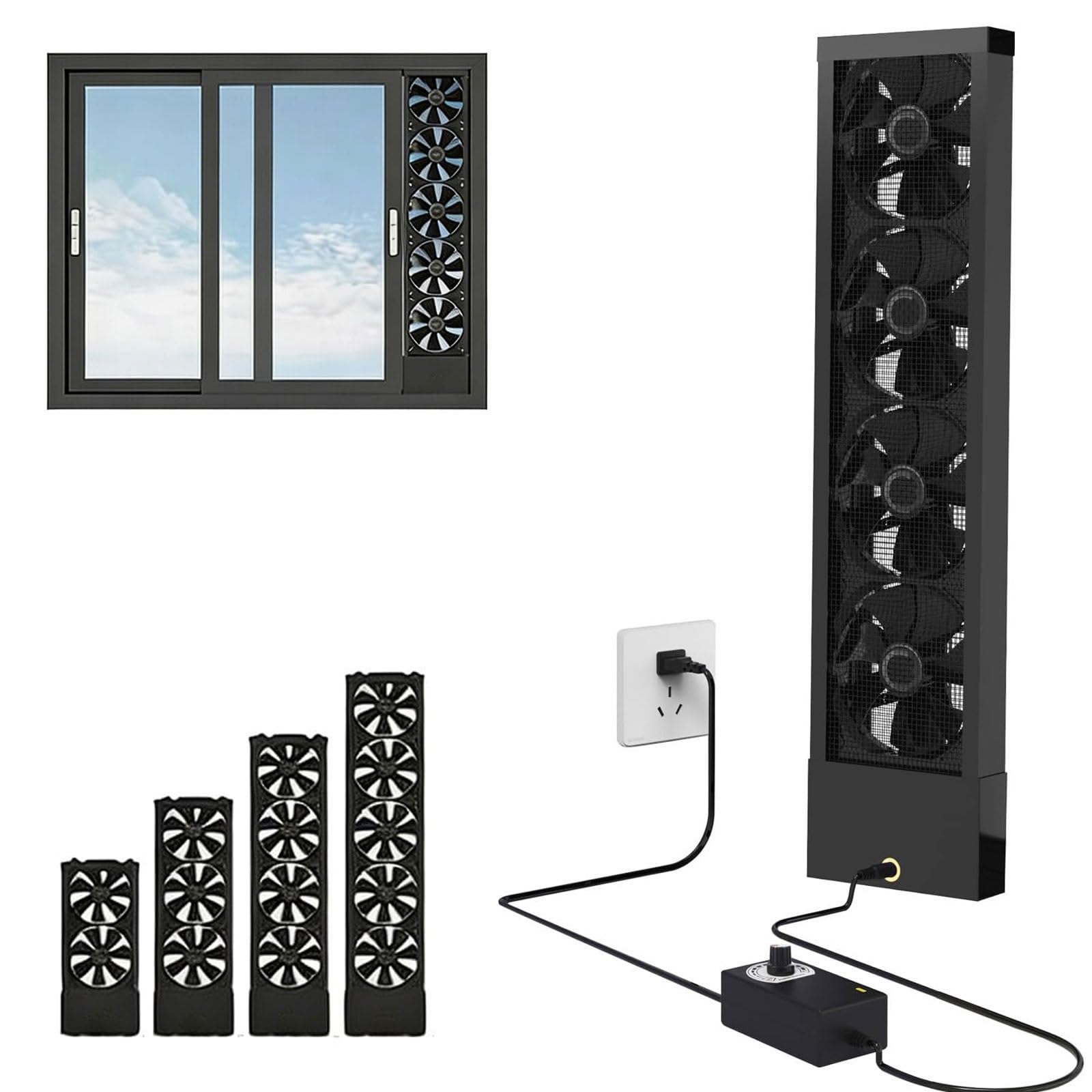 Extractor de ventana, Extractor retráctil de 1,97 pulgadas for ventanas | Ventilador de ventana vertical y horizontal, resistente al agua, sin perforaciones, velocidad variable(85-90cm)