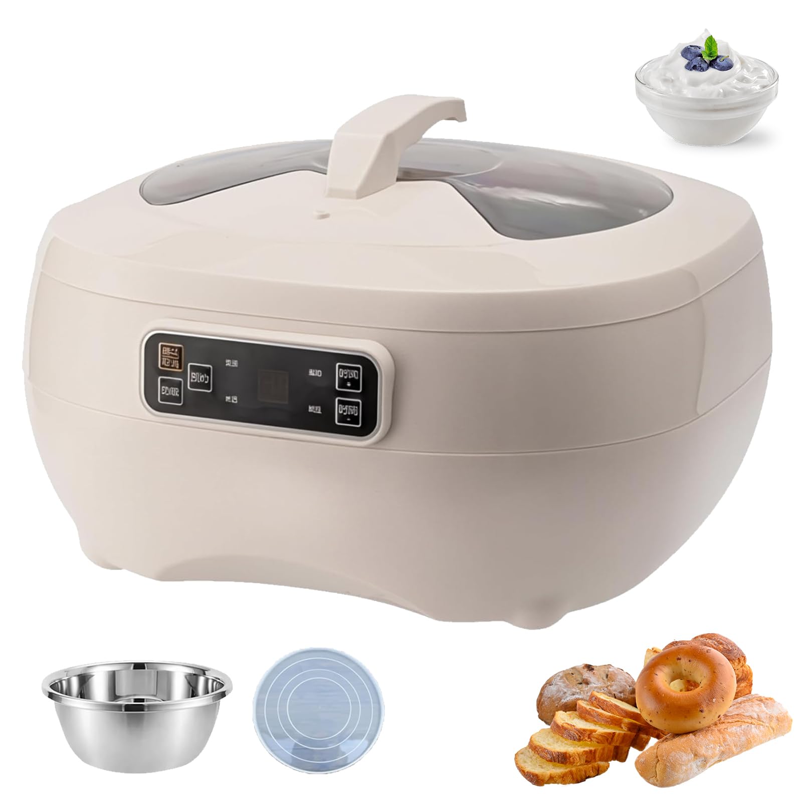 Fermentadora Eléctrica De Masa, Máquina De Fermentación De Pan De 5 L/8 L | Pantalla LCD, Control De Temperatura, Temporizador De 1 A 72 Horas, Inicio Diferido De 12 Horas, Tapa Transparente(white,8L)