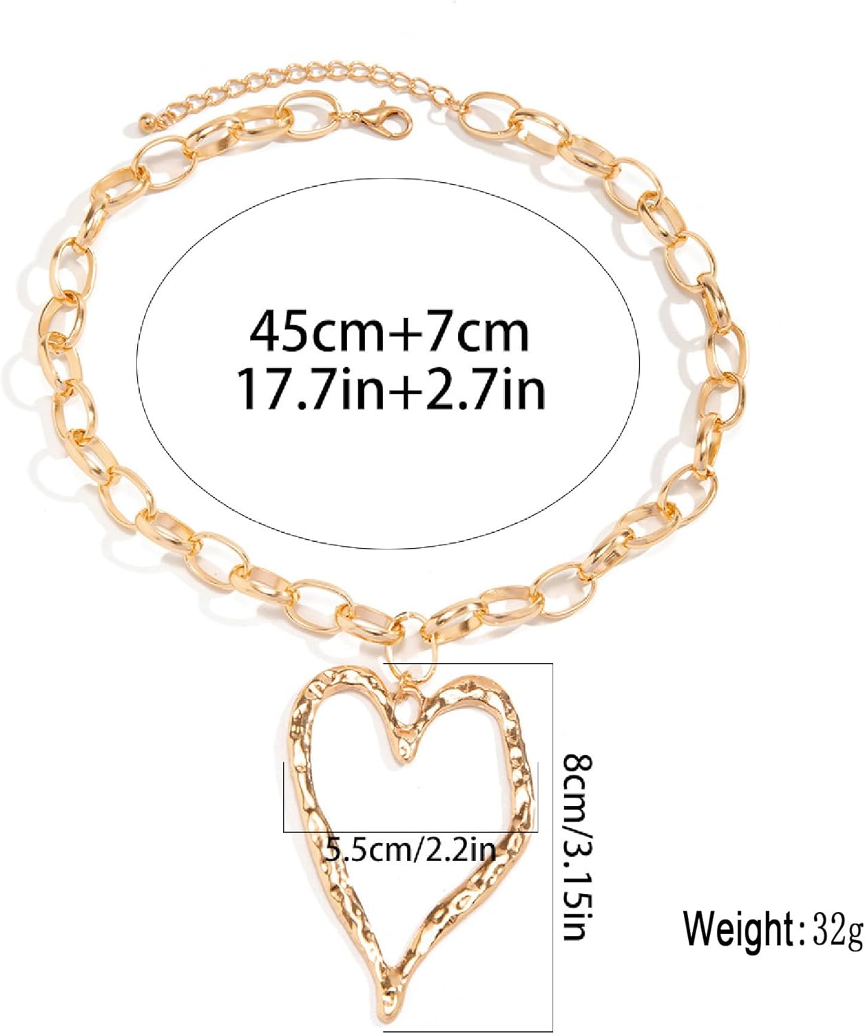Chunky Gold Necklace Big Heart Statement Necklace for Women Y2K Thick Chain Large Heart Pendant Necklace Pearl Choker Love Heart Charm Necklace Chunky Jewelry - Image 7