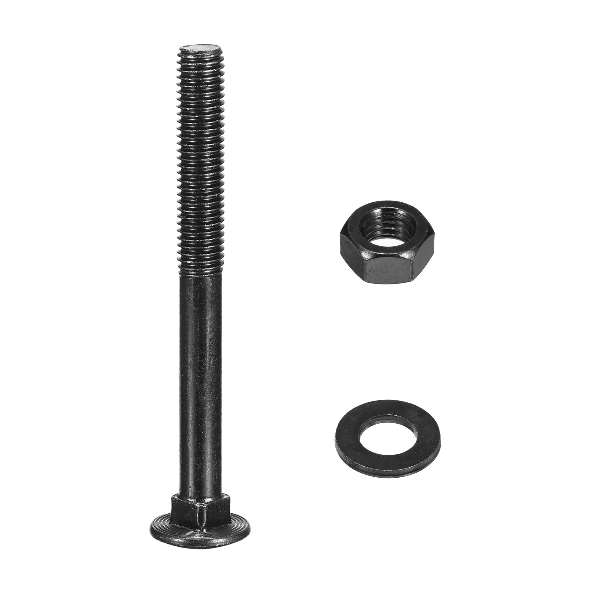 QUARKZMAN M10x100mm Boulons À Tête Ronde Avec Écrous Et Rondelles, 12Set Acier Inoxydable 304 Boulons À Tête Ronde Avec Collet Carré, Noir