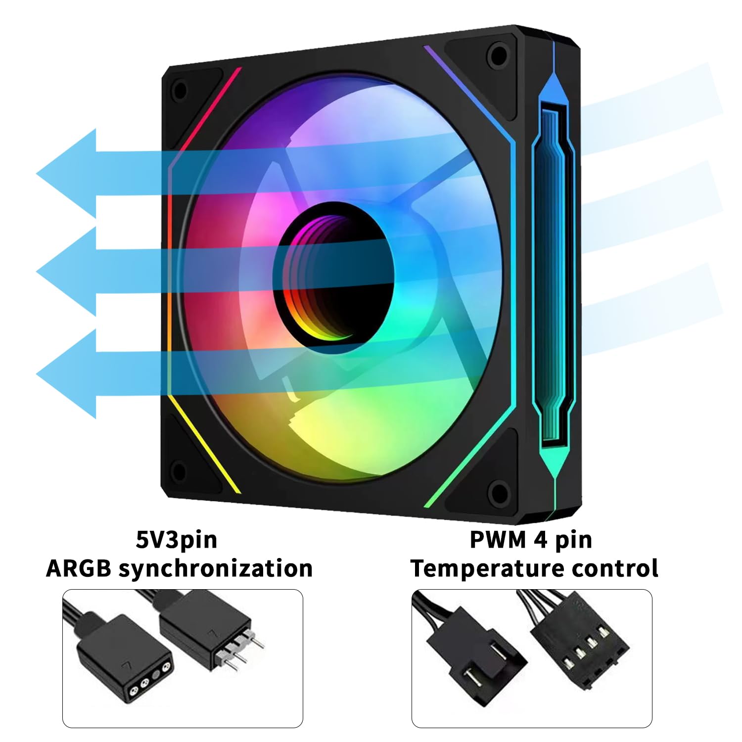 QUMOX Ventola inversa da 120 mm, ventole per case con design a specchio infinito, controllo PWM ed effetto ARGB, funzionamento silenzioso (confezioni da 3) Ventola di aspirazione dell'aria