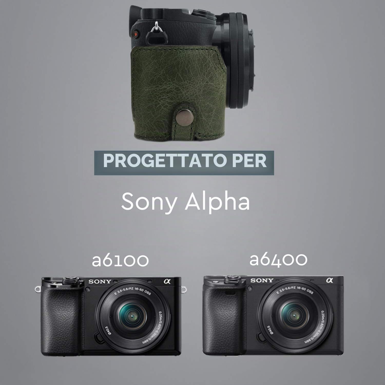 MegaGear Ever Ready Genuine Leather Camera Half Case Compatible with Sony Alpha A6100, A6400