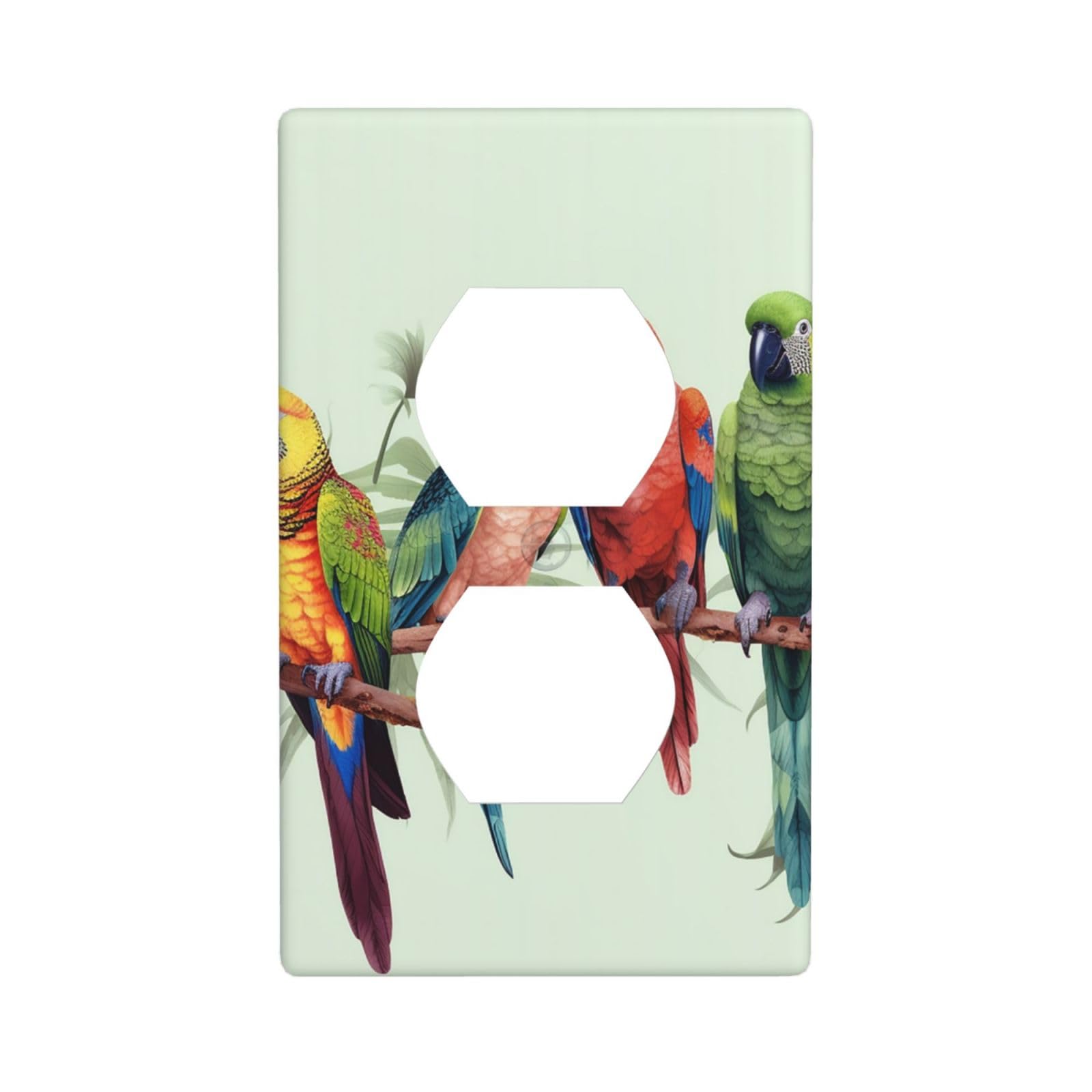 Colorful Parrots On Tree Wall Plate, Duplex Outlet Cover 1-Gang Decorative Light Switch Covers, Unbreakable Polycarbonate Faceplates Electrical Receptacle Plug Covers, Screws Included