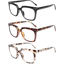 MMOWW 3 Pack Reading Glasses for Women Men Sqaure Frame Blue Light Blocking Readers Spring Hinges