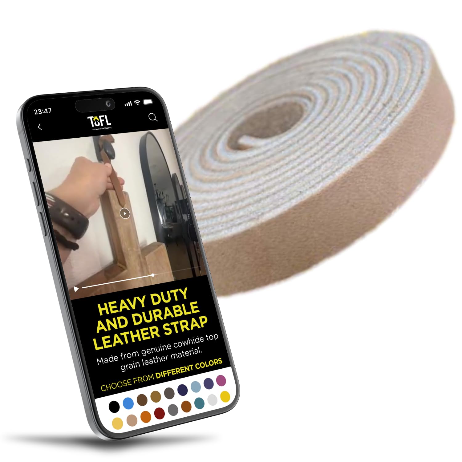 TOFL Genuine Leather Strap | 72” Long x 1/2” Wide x 1/16 Inch Thick (4-5 oz) | Leather Strips for Crafts, Belts, Jewelry & DIY Projects | Beige