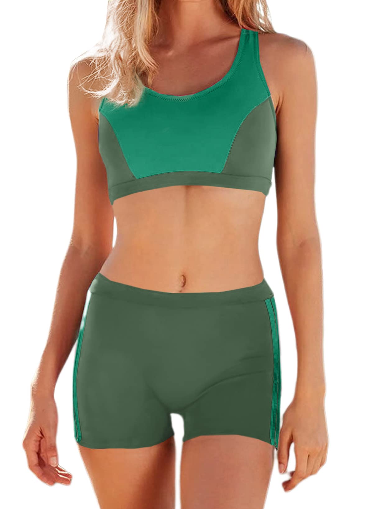 Dokotoo Women Athletic Bikini Sets Workout Racerback Boyleg Swimsuit Bathing Suits