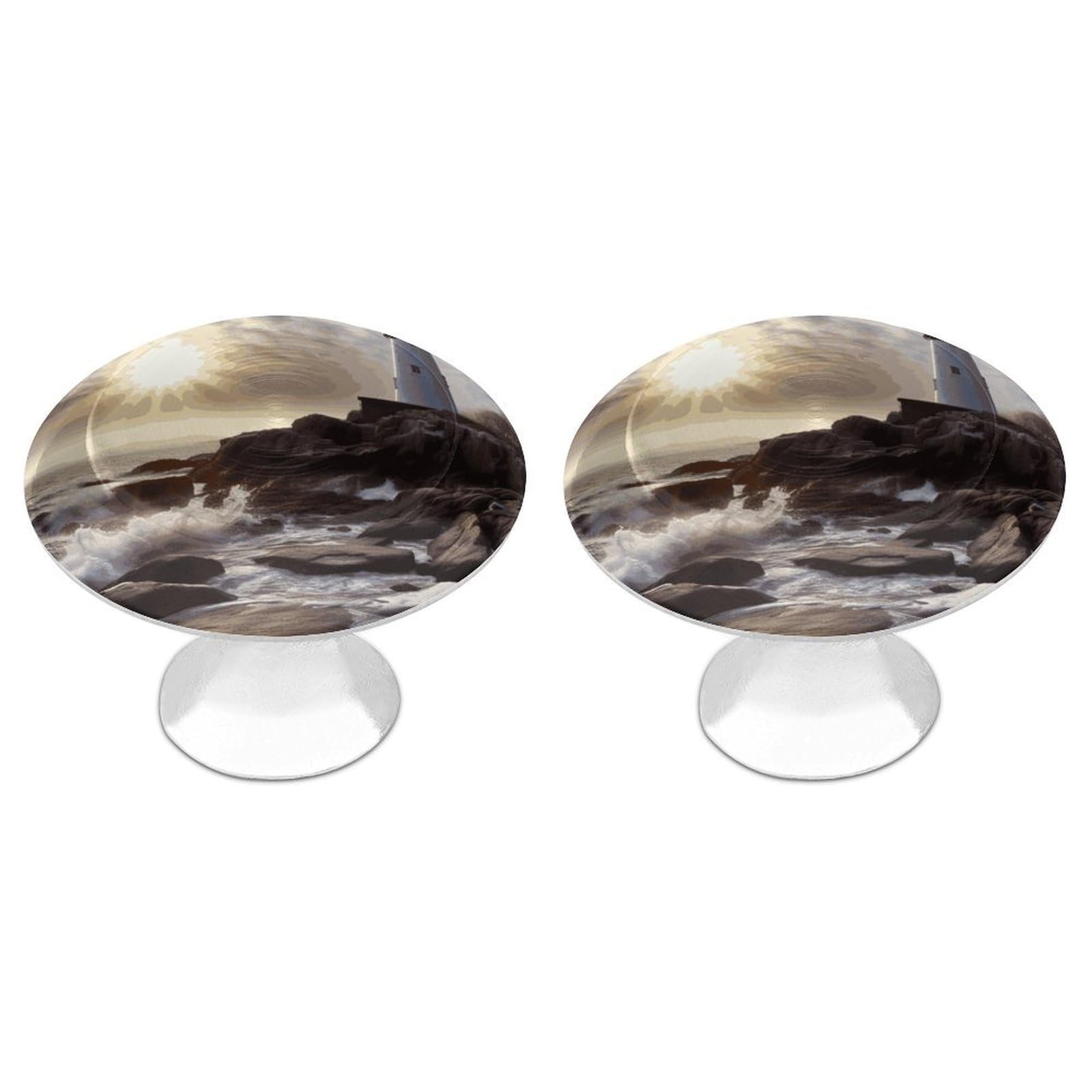 FekiLoot Lighthouse Rocks Seaside Cabinet Knob Kitchen Drawer Knob Stainless Steel Round Drawer Pulls Modern Cabinet Hardware Vintage Dresser Drawer for Kitchen Bathroom Closet Dresser Cabinets