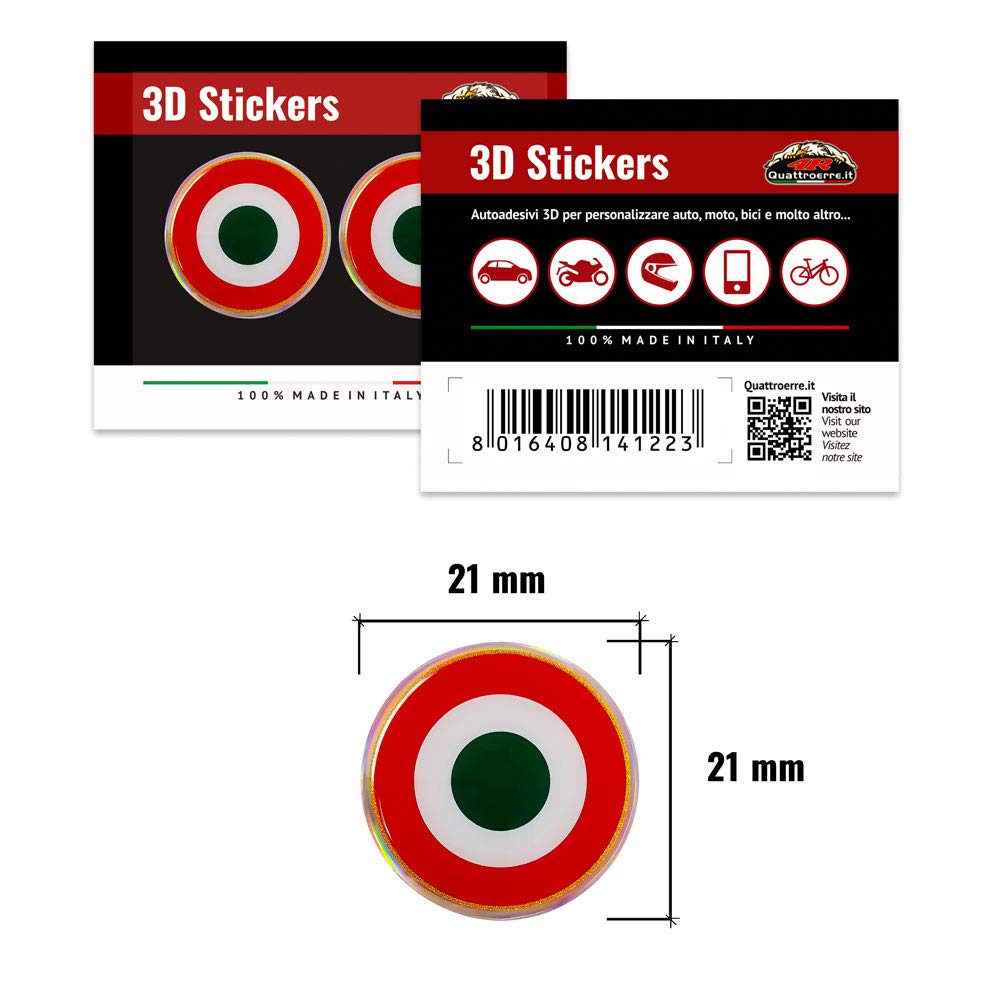 4R Quattroerre.it - 14122 - Adesivo Coccarda Italia 3D, 2 Pezzi, Diametro 21 mm
