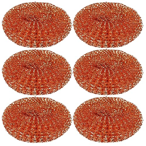 6 Pc 100% Copper Scrubber Pads Scourer Wire Wool Scrub Pan Scouring Dish Cleaner Heavy Duty Scrubbing Dishes Kitchen 100% Pure Copper Grit Bathroom Scrubber General Household Supplies Dishwashing