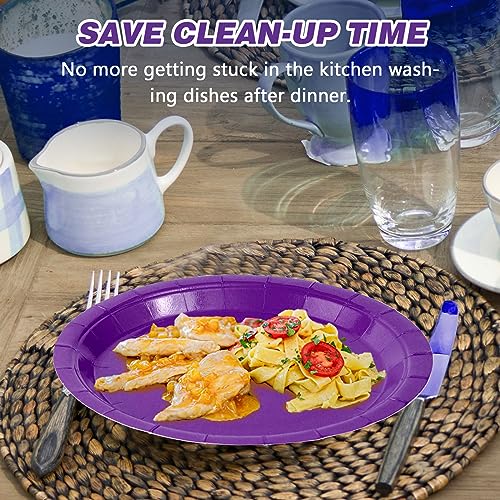 Image of Purple Disposable Paper Plates, 9 Inch Dinner Plates, 50 Count Bulk