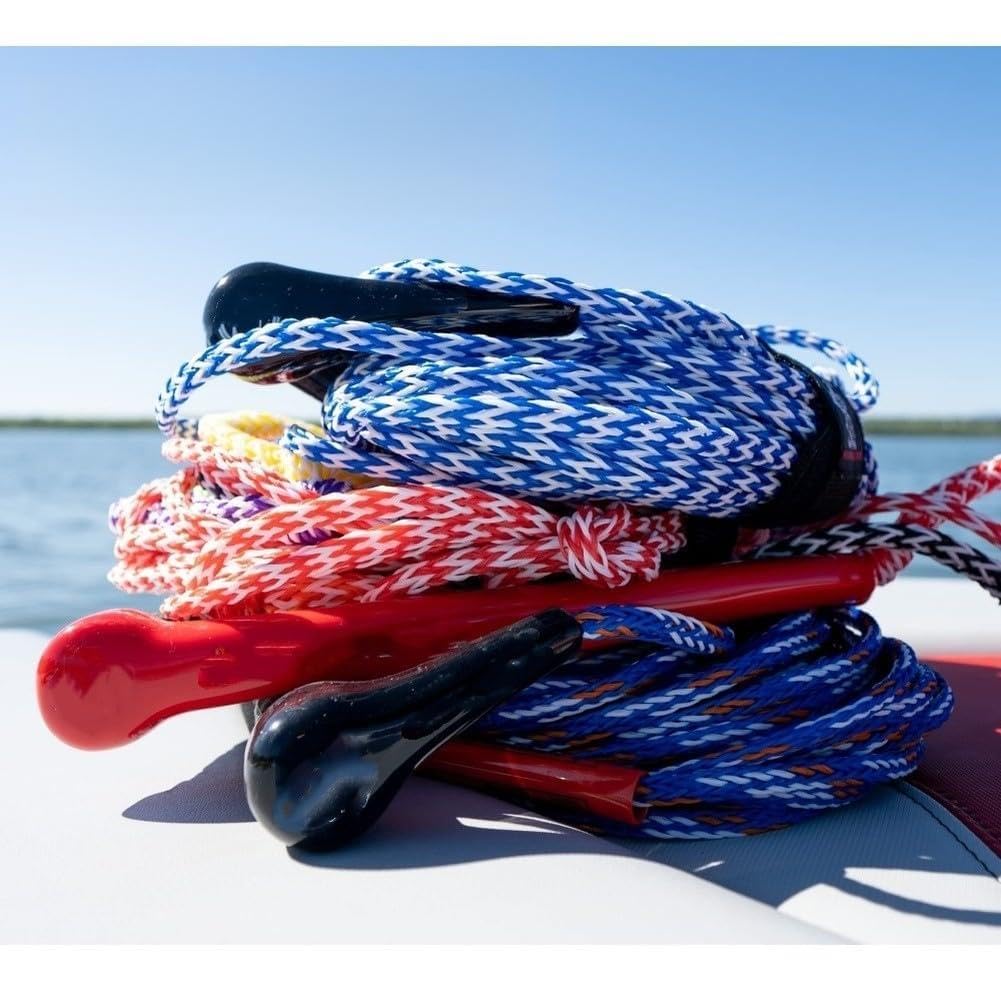 Cuerda de esquí acuático de 60 pies con mango, tubo de wakeboard, cuerda de remolque de PVC, amarillo brillante UV para negro