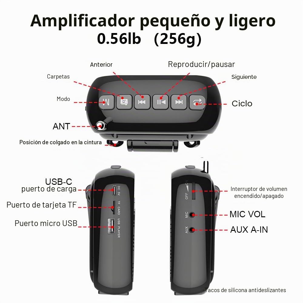 Norwii Mini Amplificador de Voz portátil Recargable con Bluetooth de 4000 mAh con micrófono con Cable, Amplificador de Voz Personal para Profesores, guías turísticos, PA amplificadores de Potencia