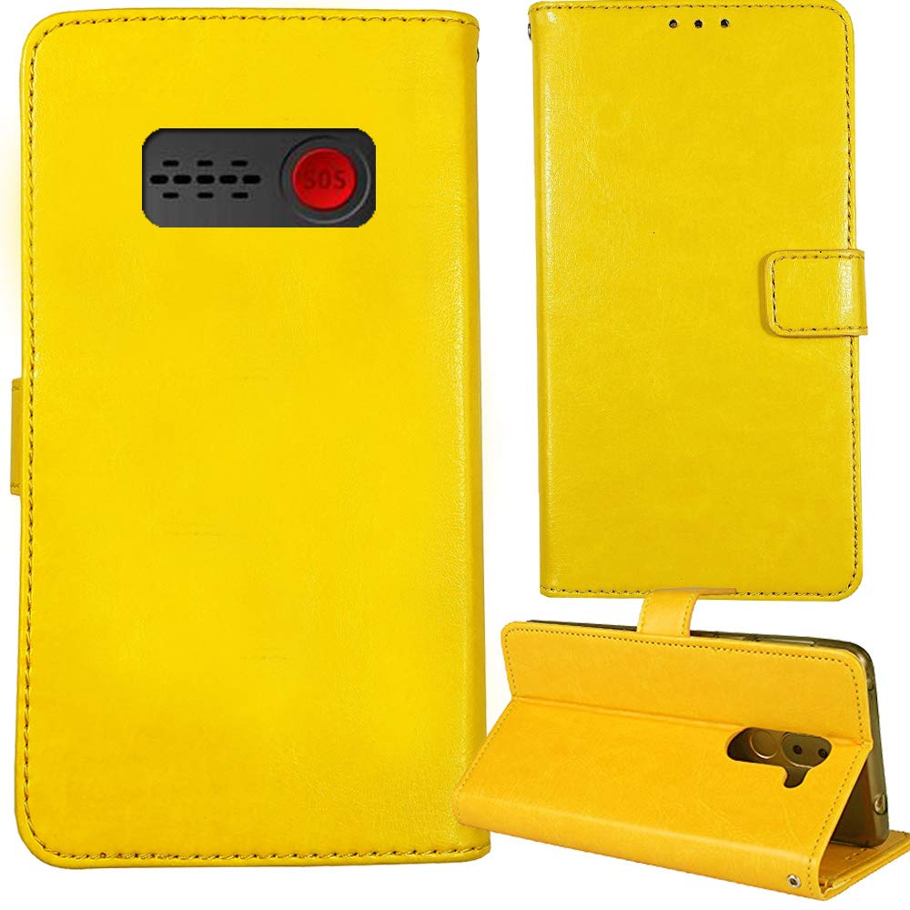 Lankashi Stand Premium Retro Business Flip Leather Case Protector Bumper For VIENOD V105 1.77" Protection Phone Cover Skin Folio Book Card Slot Wallet Magnetic（Yellow）