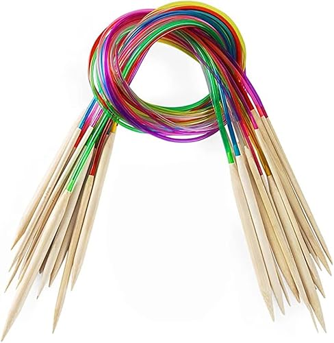 Miniatura 8 de Juego de 18 agujas de tejer circulares de bambú, 18 tamaños, agujas de tejer de bambú de doble punta con tubo de plástico de color para hilo para