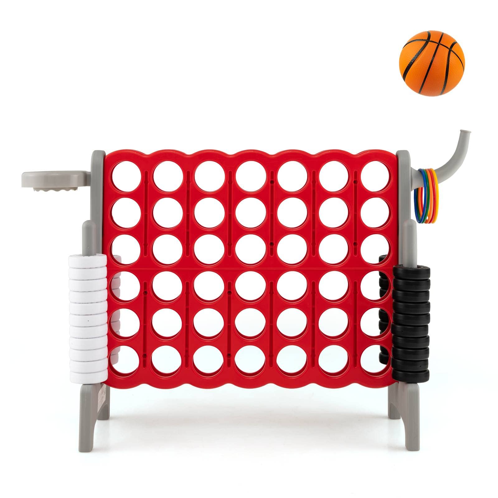 Maxmass Giant 4 in A Row, Four Connect Board Game Set with PU Basketball, 42 Jumbo Rings & Quick-Release Slider, Jumbo 4-to-Score Games for Indoor Outdoor (Grey) โ image 1