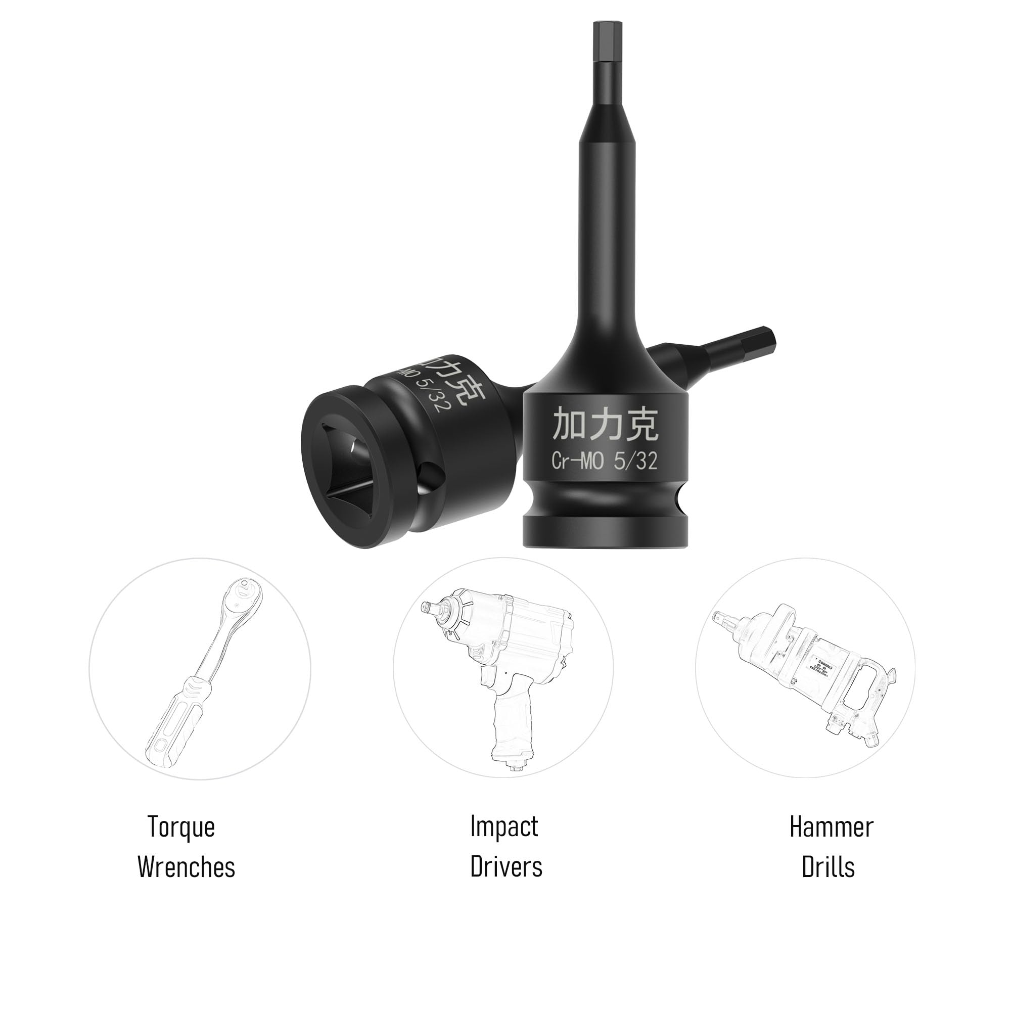 FOCMKEAS 1/2" Square Drive 5/32" Impact Hex Bit Socket, 78mm(3.07") Length, Hex Driver, Impact Grade, One-Piece Construction - Image 4