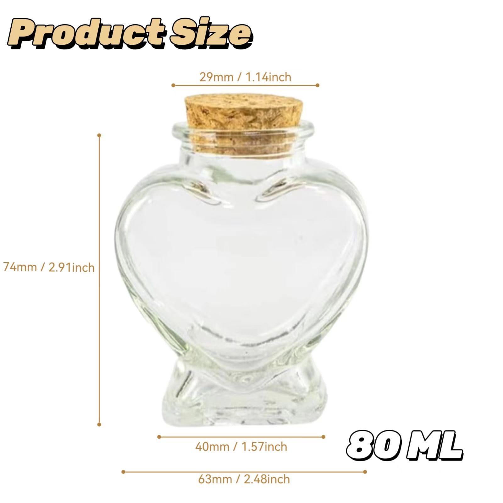 Decorative Heart Glass Jar Bottle with Natural Cork Lid - Perfect for Crafts, Celebrations, and Unique Gifts (3-1/4-inch)
