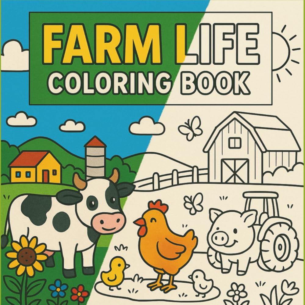 Farm Life Coloring Book: Unique Farm Animals, Tractors, Barns, and Country Scenes to Color – Perfect for Stress Relief, Creativity, and Mindfulness