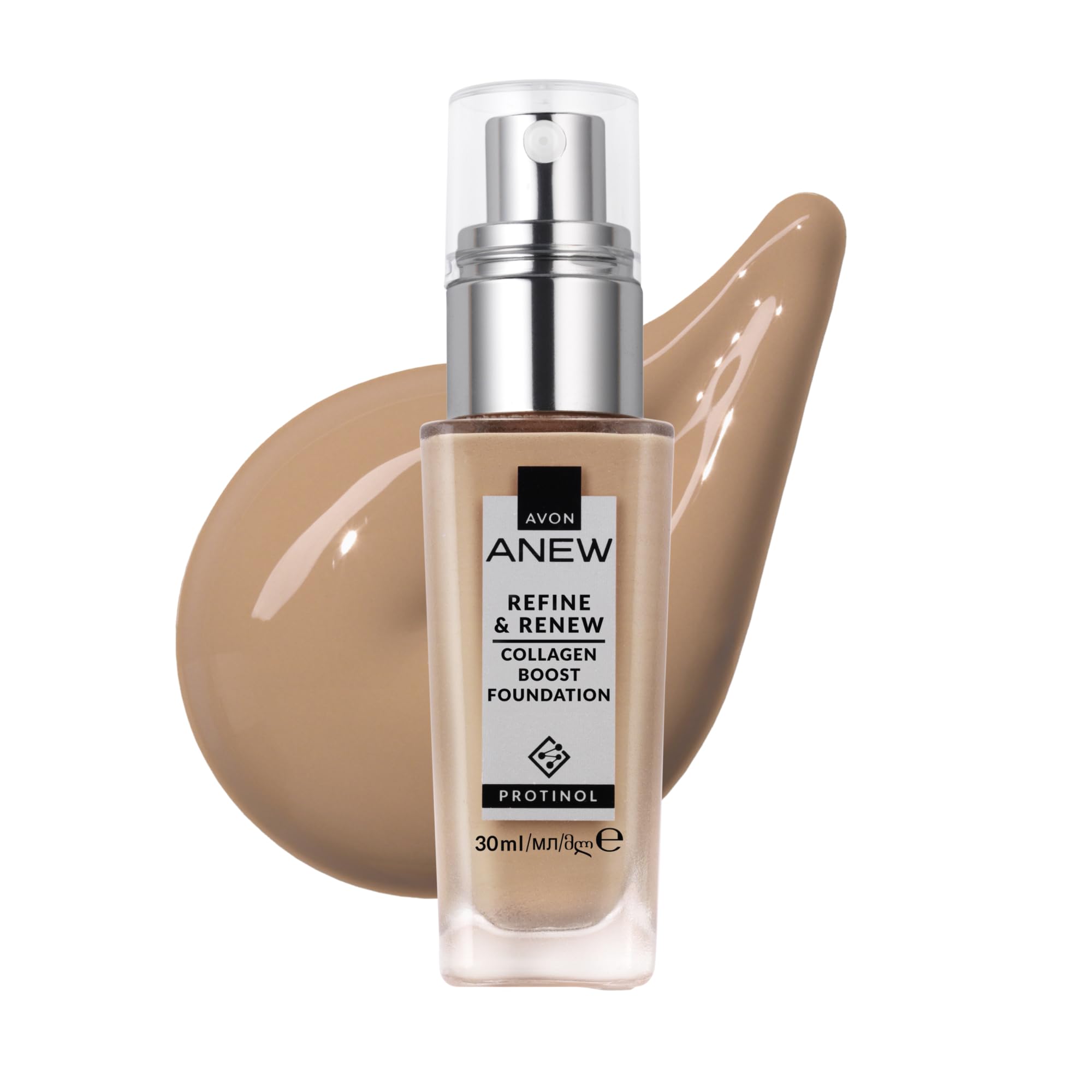 AVON Anew Protinol Refine & Renew Foundation SPF30, 30ml, Collagen Boosting, Buildable, Resilient, Plumper & Firming-Looking Complexion, Undetectable, Lightweight & Radiant Finish & Feel, 228G
