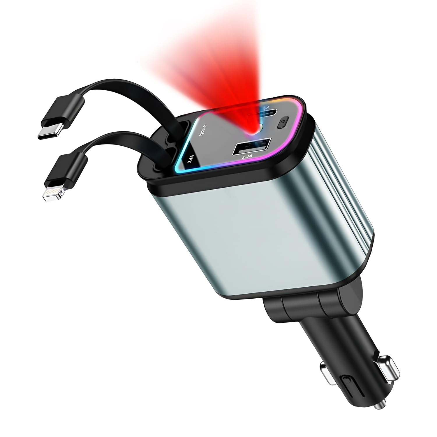 Humble® 120w car Charger with Starry Lights, 4-in-1 Retractable Car Phone Charger with Dual Cables (Type C & Lightning) + USB-A & Type C Ports Compatible with iPhone 17/16/15/14/13, Samsung, Android-image-9